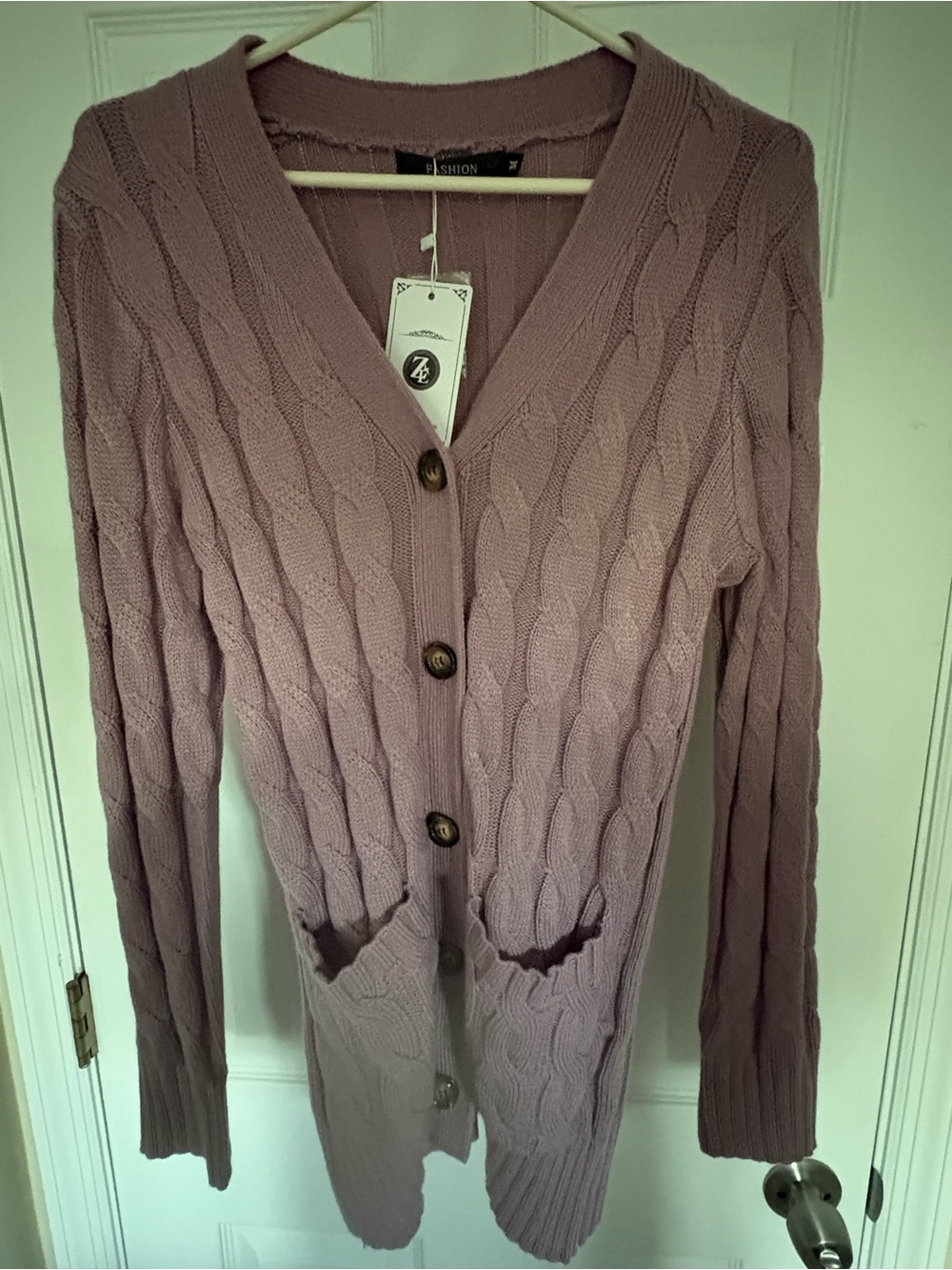 Cable Knit Button-Front Cardigan Sweater - Dusty Mauve
